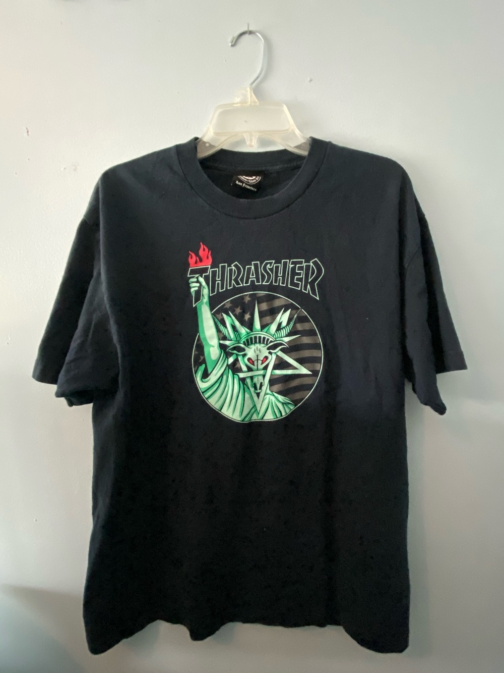 Thrasher Navy Graphic Tee with Statue of Liberty Print